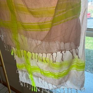 Lightweight Sheer Scarf in Taupe and Neon Yellow - Unbranded